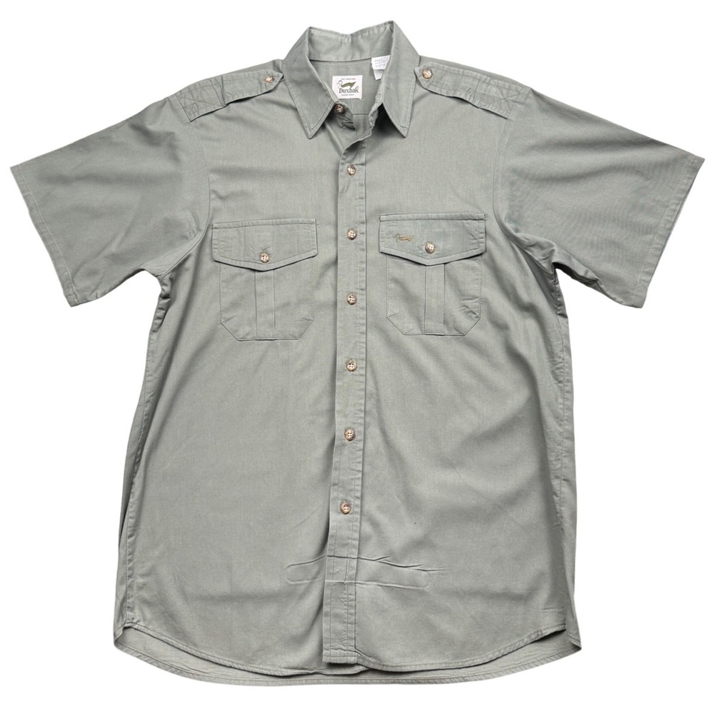 Vintage Duxbak‎ USA Safari Shirt Large Olive Hunting Field Button Up